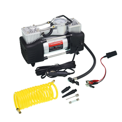 KOMPRESOR DO POMPOWANIA POW.12V 90L/MIN Z MANOMETREM DO 10BAR/ATM DWUTŁOKOWY, FUNKCJA LATARKI, 2,1 KG-347771626