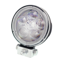 LAMPA ROBOCZA LEDOWA OKRĄGŁA,  5 LED SOCZEWKA SREBRNA, 10-30V, FI 90MM, OBUDOWA ALUM.-347588848