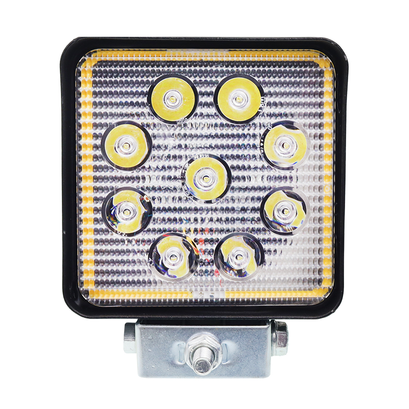 LAMPA ROBOCZA LEDOWA PROSTOKĄTNA,  9 LED +  OBRYSOWA DIODA ŻÓŁTA, 12-36V, 110X110X35 MM, OBUDOWA ALUM.-347588889