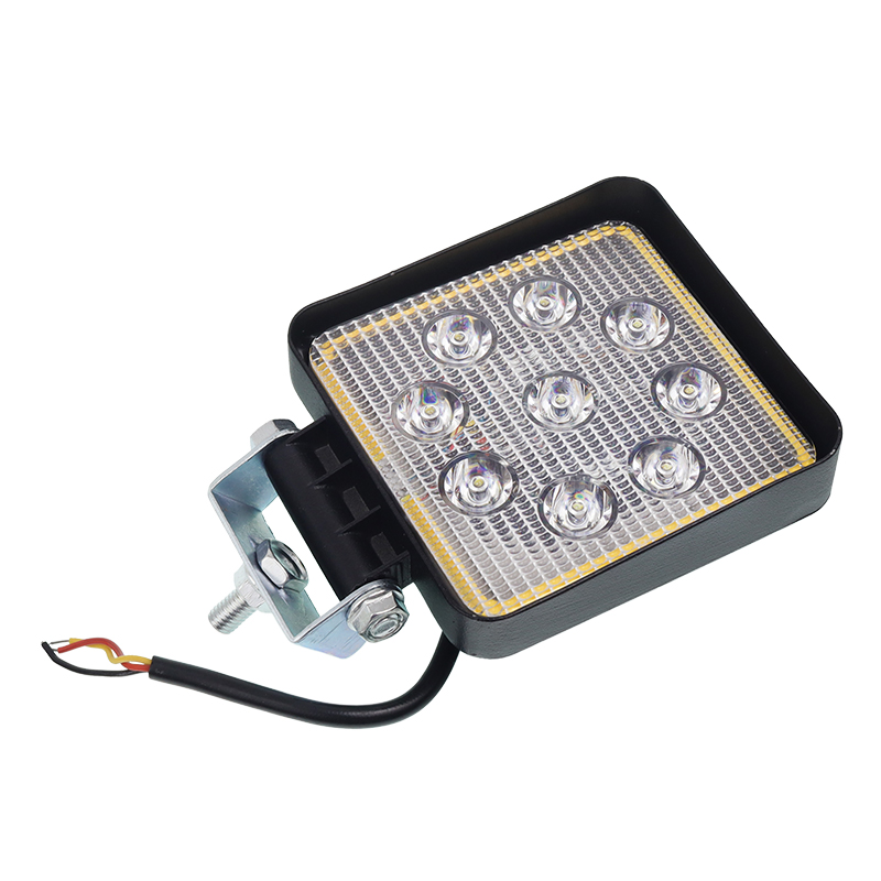LAMPA ROBOCZA LEDOWA PROSTOKĄTNA,  9 LED +  OBRYSOWA DIODA ŻÓŁTA, 12-36V, 110X110X35 MM, OBUDOWA ALUM.-347588887