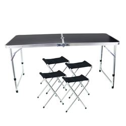 STÓŁ TURYSTYCZNY SKŁADANY 120x60CM,  4 KRZESŁA, REG. WYSOKOŚĆ 55-70CM, CZARNY-347591831