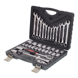 ZESTAW KLUCZY NASADOWYCH  37-ELEM. 1/2" KLUCZE PŁASKO-OCZKOWE, OPAKOWANIE PLASTIKOWE, METALOWE ZATRZASKI-347592993