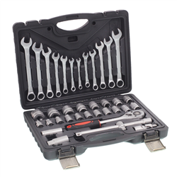 ZESTAW KLUCZY NASADOWYCH  37-ELEM. 1/2" KLUCZE PŁASKO-OCZKOWE, OPAKOWANIE PLASTIKOWE, METALOWE ZATRZASKI-347592994