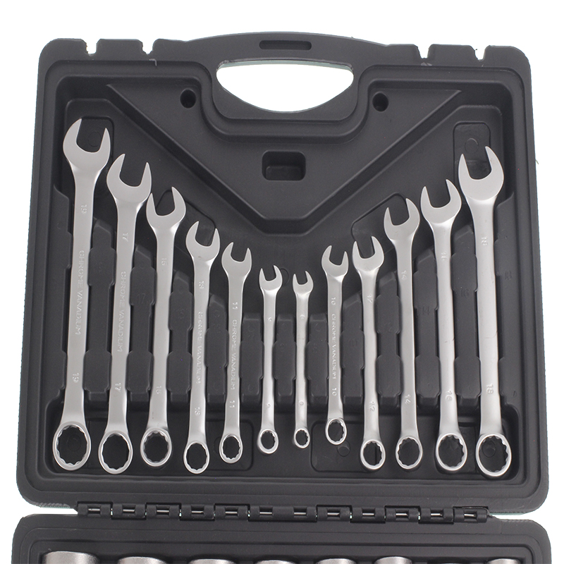 ZESTAW KLUCZY NASADOWYCH  37-ELEM. 1/2" KLUCZE PŁASKO-OCZKOWE, OPAKOWANIE PLASTIKOWE, METALOWE ZATRZASKI-347592997