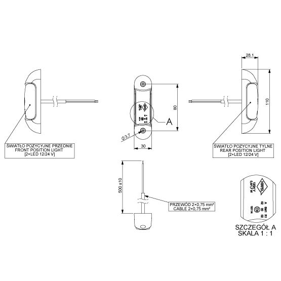 LAMPA OBRYSOWA BIAŁO-CZERWONA DIODOWA 12/24V-347595521