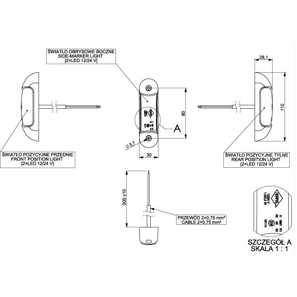 LAMPA OBRYSOWA BIAŁO-CZERW.-POM. DIODOWA 12/24V-347595530