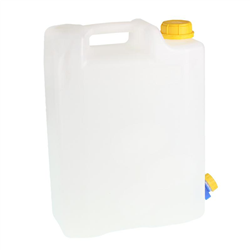 POJEMNIK NA WODĘ 20L - BIAŁY - ATEST + PLASTIKOWY KRANIK Z POKRĘTŁEM BEZ GWINTU U DOŁU-347598946
