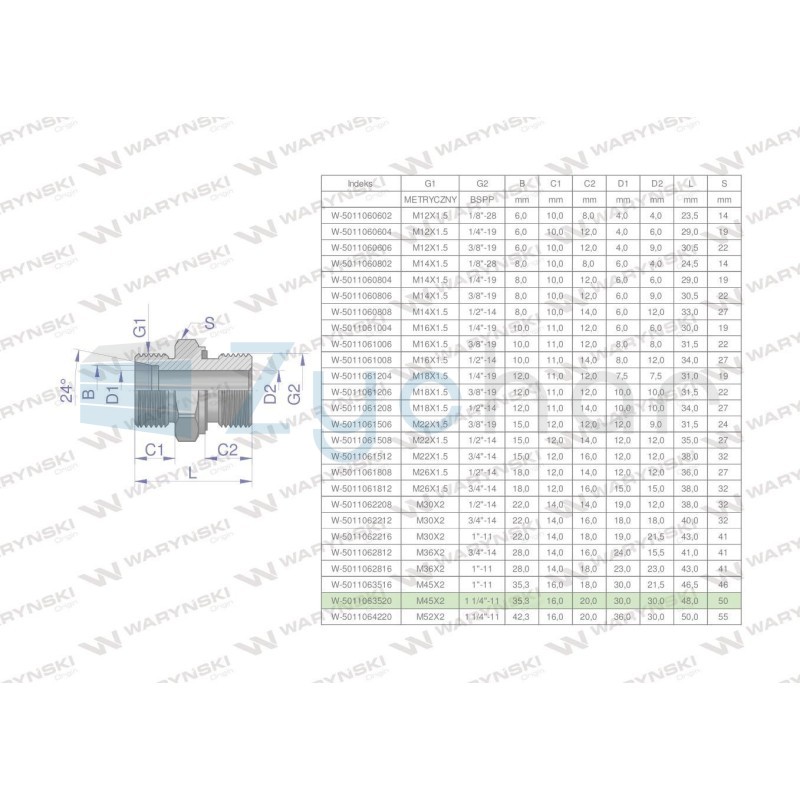 Przyłączka hydrauliczna BB (XGE) M45x2 35L x 1 14