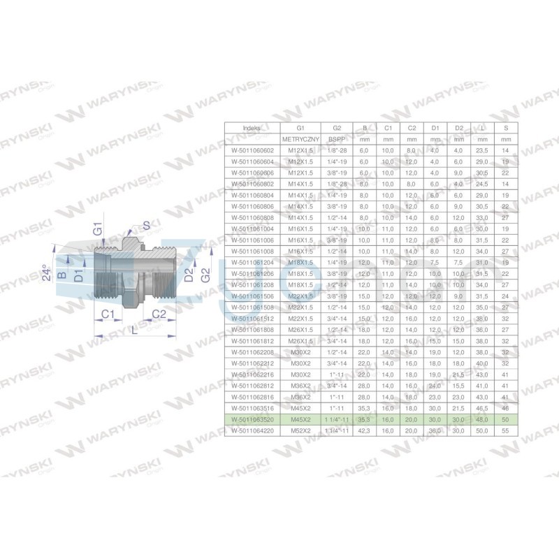 Przyłączka hydrauliczna BB (XGE) M45x2 35L x 1 14