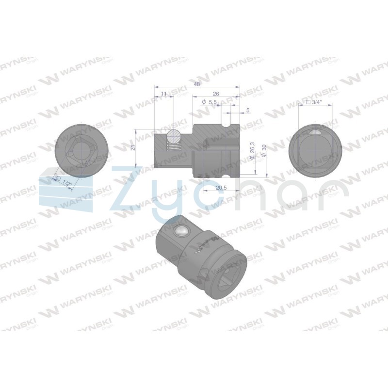 Adapter do nasadek udarowych 12 (F) x 34 (M). Cr