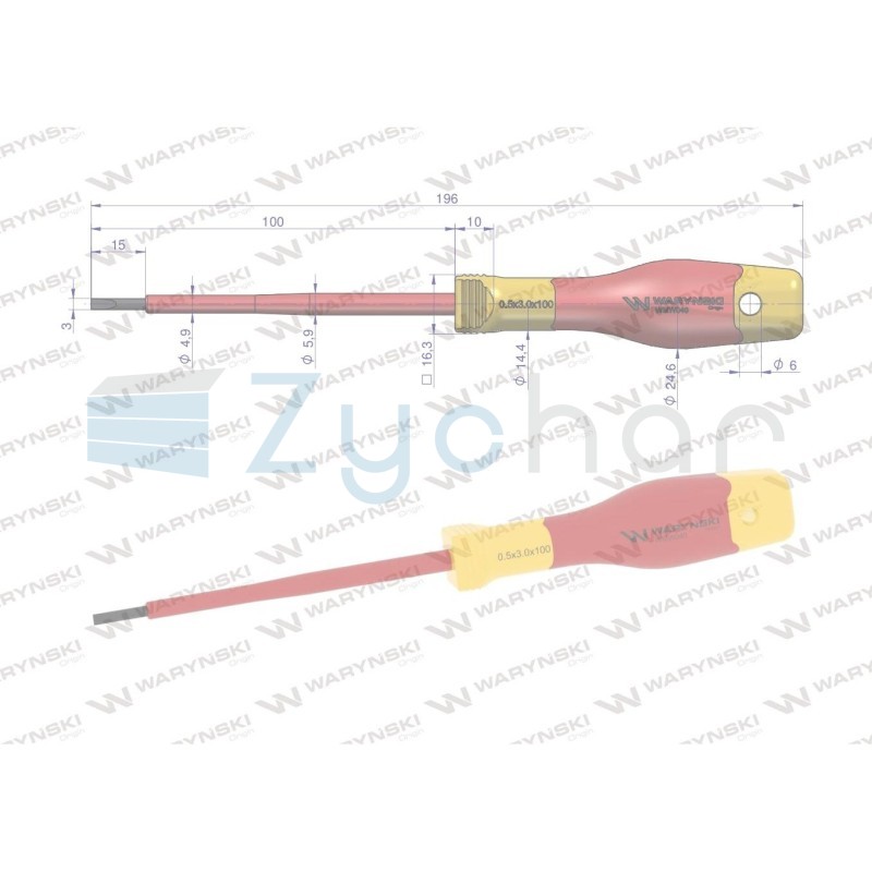 Wkrętak płaski. izolowany 3 x 100 mm. VDE. stal S2