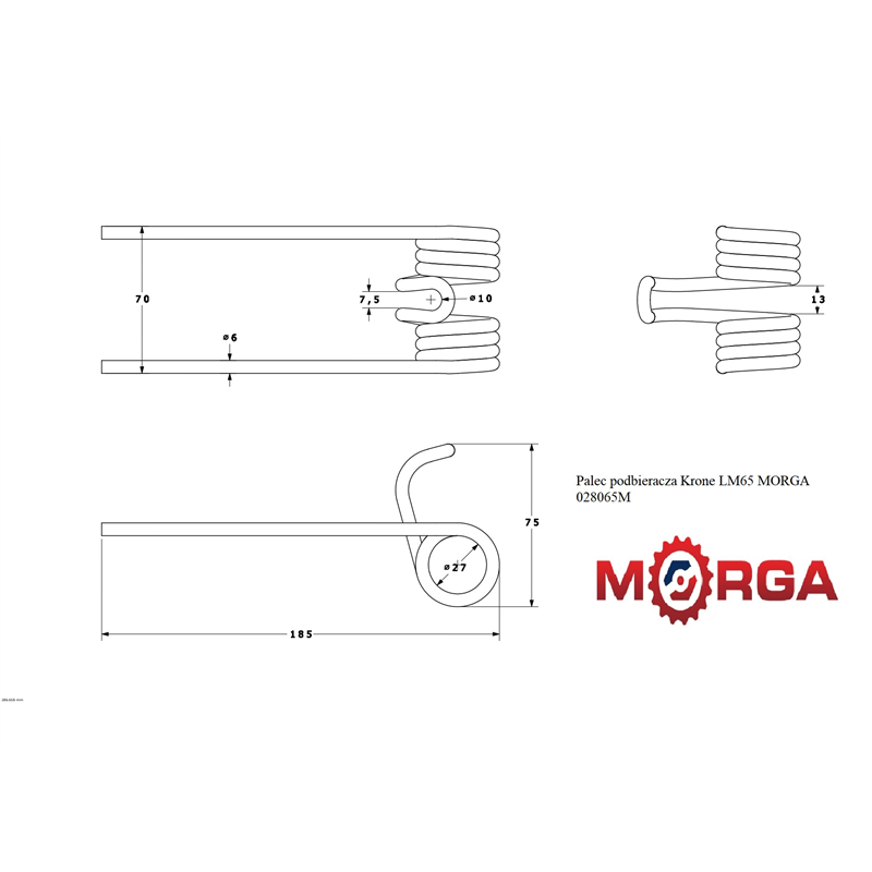 Palec ząb podbieracza Krone LM65 028065 malowane proszkowo MORGA-347513386
