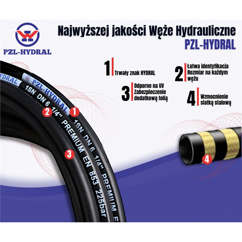 Wąż hydrauliczny do zakuwania DN06 1-oplotowy 225 Bar (sprzedawany po 50m) HYDRAL-347506796
