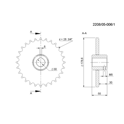 Koło łańcuchowe Z-28 FI-30mm 3/4 żeliwne rozrzutnik obornika Rolmus-347487449