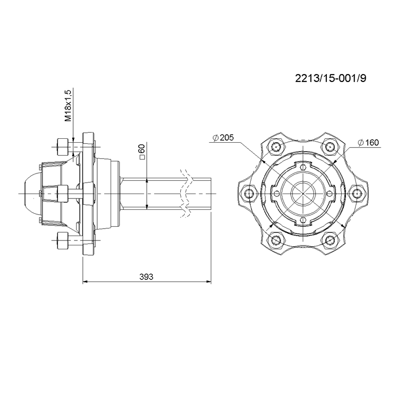 Półoś kompletna z piastą , mocowana na kwadrat 60x60 ,długość 370mm Rolmus-347495365