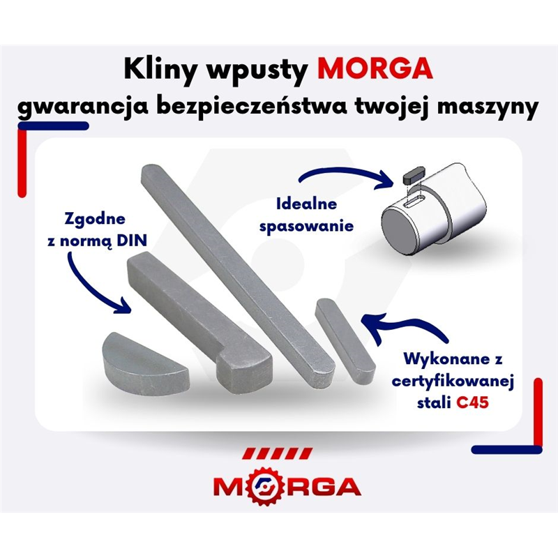 Wpust pryzmatyczny 4x4x500 DIN 6885 Stal C45 MORGA-347516298