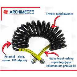 Przewód łączeniowy spiralny czerwone osłony poliamid gwint zewnętrzny 16x1.5 Archimedes-347500075