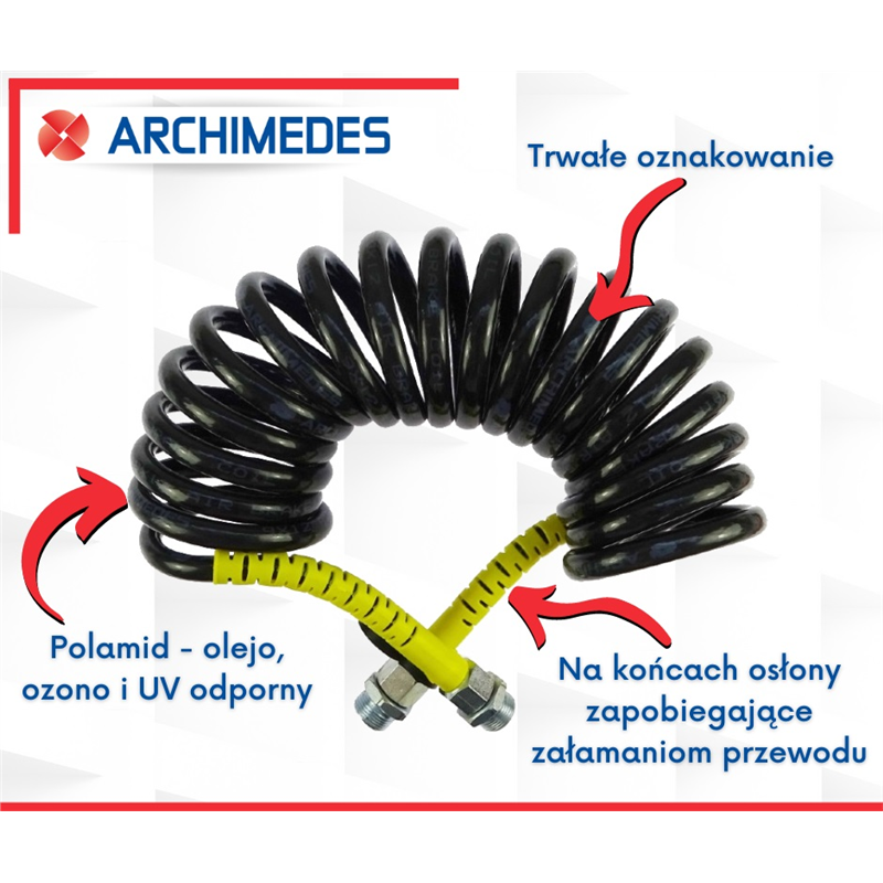 Przewód łączeniowy spiralny czerwone osłony poliamid gwint zewnętrzny 16x1.5 Archimedes-347500075