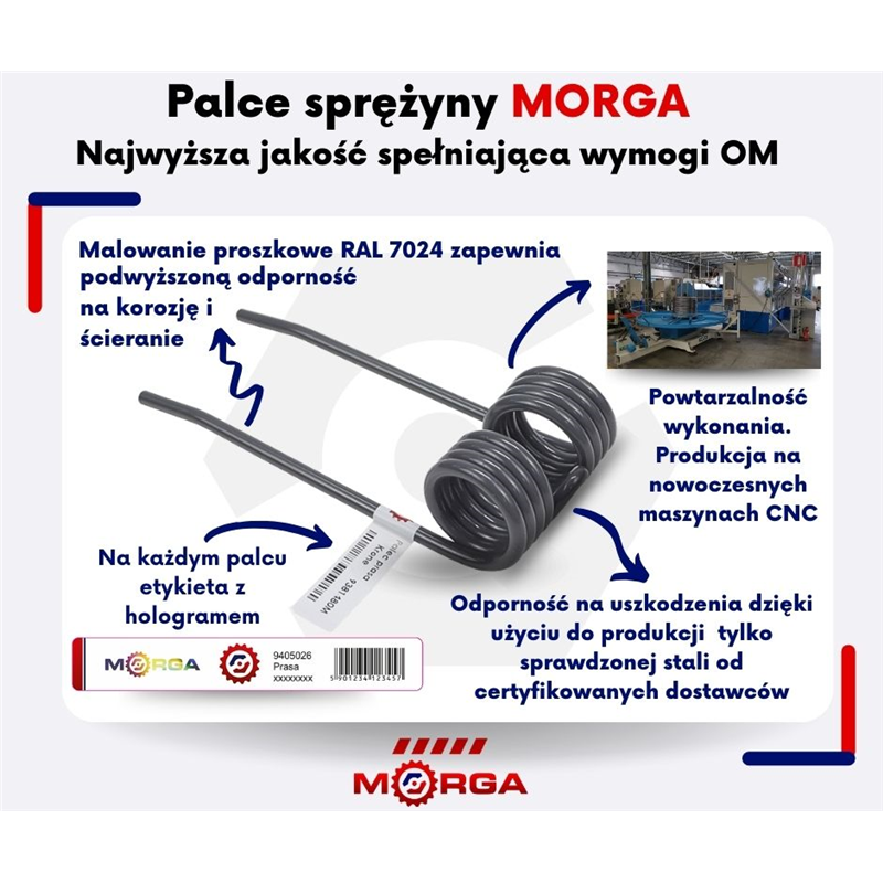 Palec podbieracza przyczepy samozbierającej Claas FI-5,5mm L-166mm malowany proszkowo MORGA-347513492
