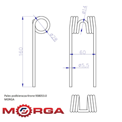 Palec ząb podbieracza Krone 938053.0 FI-5mm L-160mm malowany proszkowo MORGA-347513544