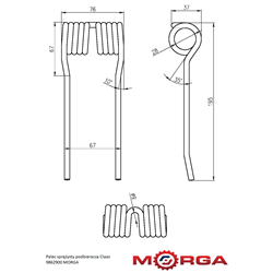 Palec sprężysty podbieracza Claas 9862900 FI-6mm L-190mm malowane proszkowo MORGA-347513416