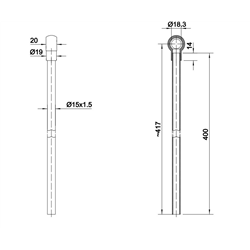 Rurka prosta FI-15 z oczkiem 18mm długość 400mm HYDRAL-347510233