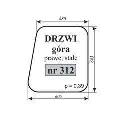 Szyba drzwi góra, prawe,stałe MF-235 kabina Luboń-347485598