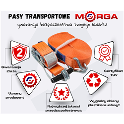 Pas transportowy 5T 10m szer. 50mm komplet z klamrą z gumową okładziną 230mm z atestem, standard MORGA-347516514
