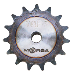 Koło zębate łańcuchowe hartowane z kołnierzem, piastą 08B-1 (R1 1/2) Z-15 średnica zewnętrzna 65,9 mm MORGA-347518872