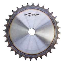 Koło zębate łańcuchowe hartowane z kołnierzem, piastą 08B-1 (R1 1/2) Z-32 średnica zewnętrzna - 134,4 mm MORGA-347518889