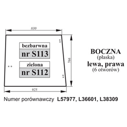 Szyba boczna John Deere 6-otworów L36601, L38309, L57977-347493122