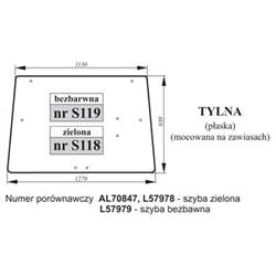 Szyba tylna zielona płaska John Deere AL70847, L57978, L57979-347493124