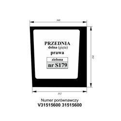 Szyba przednia dolna prawa Valtra/Valmet zielona gięta-347495674