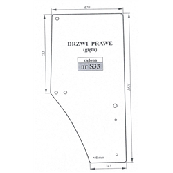 Szyba drzwi prawa gięta zielona John Deere-347491575