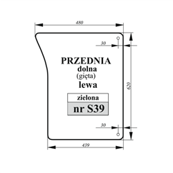 Szyba przednia dolna lewa gięta zielona John Deere-347495644