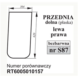 Szyba przednia dolna John Deere 6005010157-347493152