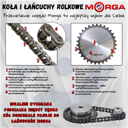 Koło zębate łańcuchowe hartowane tarcza 06B-1 (R1 3/8) Z-24 średnica zewnętrzna 76,7 mm MORGA-347519049