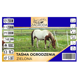 Taśma ogrodzenia elektryzatora pastucha 20mmX200M odporna na UV zielona 4-druty 0,16mm ZAGRODA-347910882