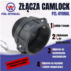 Szybkozłącze Camlock coupling wtyczka Typ E polipropylen PP 2 1/2" x 63mm PZL HYDRAL-347919274