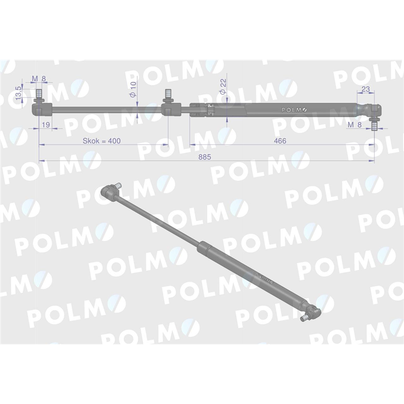 Siłownik maski L max. 885mm 65415045 MASSEY FERGUSON POLMO-347879390
