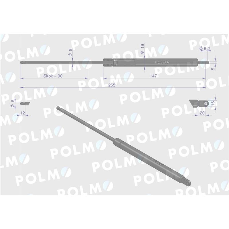 Siłownik szyberdachu L max. 255mm 65417046 FIAT POLMO-347451150