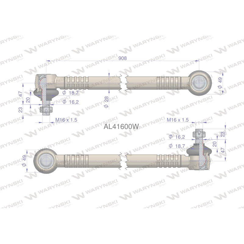 Drążek kierowniczy 908mm AL41600 WARYŃSKI-347456021