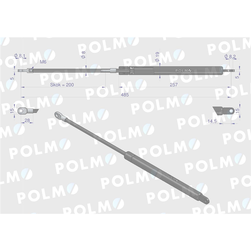Siłownik maski silnika L max. 485mm AL57948P JOHN DEERE POLMO-347878558