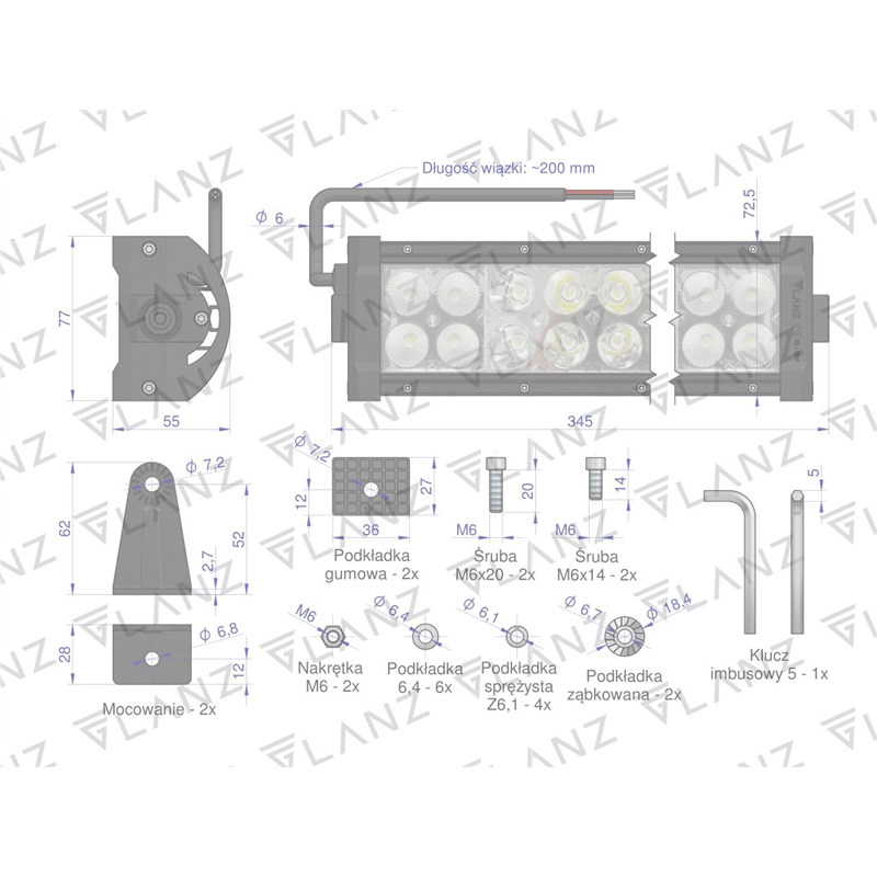Lampa robocza prostokątna 72W 24 LED GLANZ-347886636