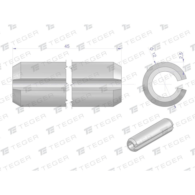 Kołek sprężysty 12x45 TEGER, (sprzedawane po 10)-347479149
