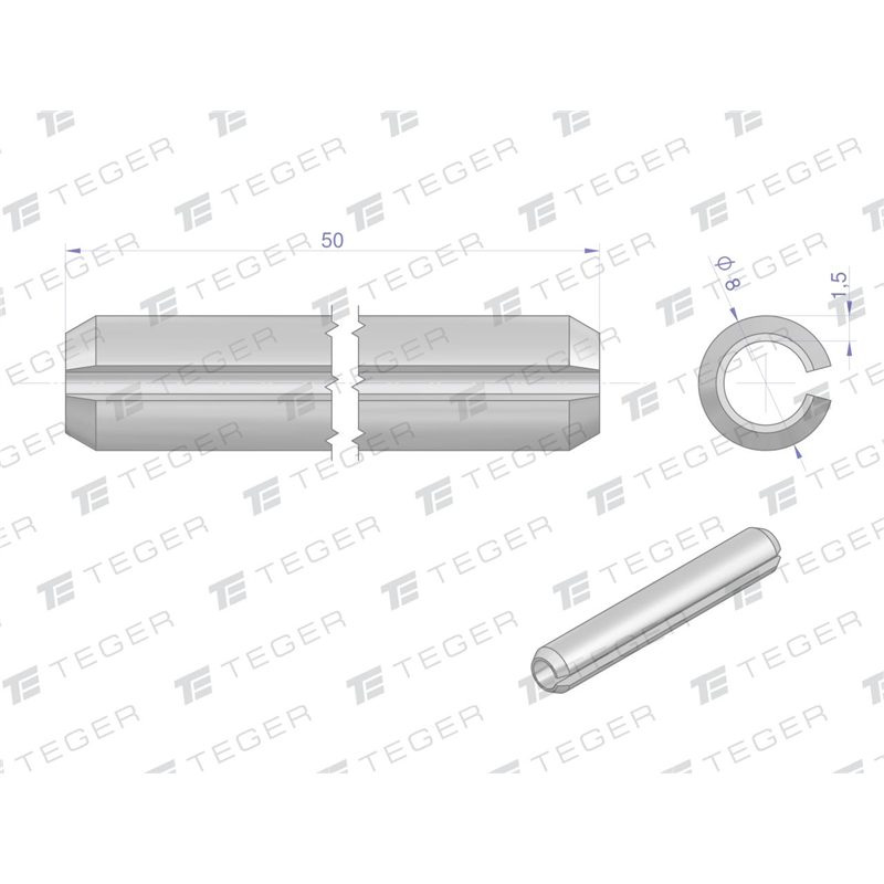 Kołek sprężysty 8x50 TEGER, (sprzedawane po 10)-347479125