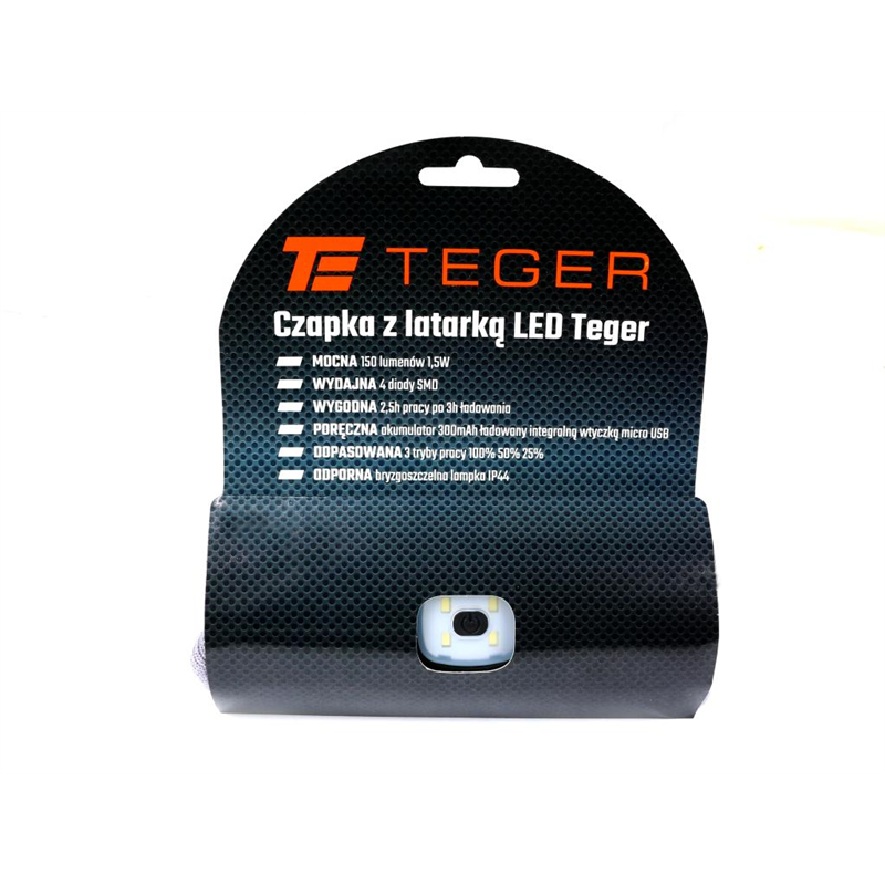 Latarka czołówka czapka LED COB ład USB Teger-347899494