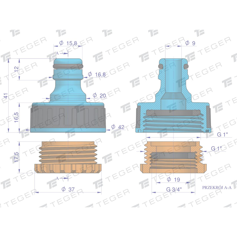 Przyłącze do kranu 3/4" & 1" / TEGER-347895127
