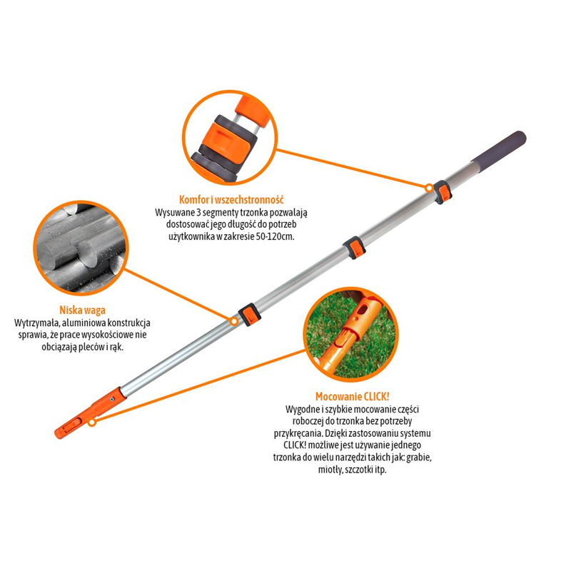 Trzonek aluminiowy - teleskopowy, 120 cm (mocowanie CLICK), Teger-347479979