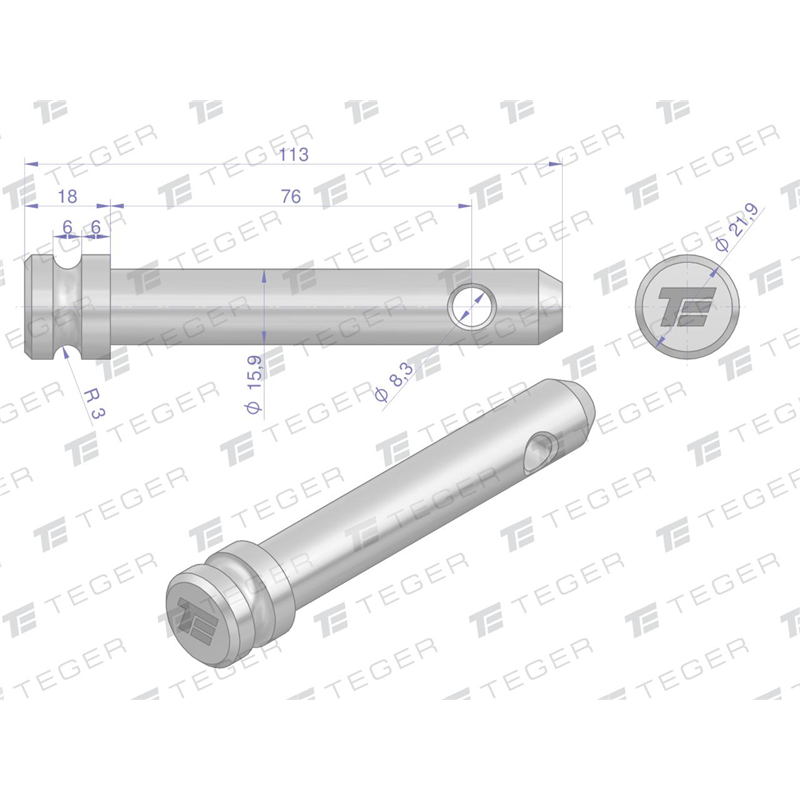 Sworzeń łącznika górnego 15.9x76x113 TEGER-347903472